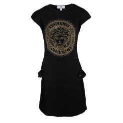 Young Versace Black Knit Medusa Logo Embellished Dress 8 Yrs For Kids