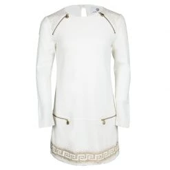 Young Versace White Knit Gold Studded Zip Detail Long Sleeve Dress XXS / 8 Yrs For Kids