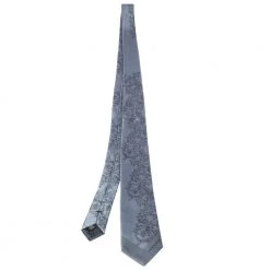 Versace Grey Baroque Patterned Jacquard Silk Tie For Men