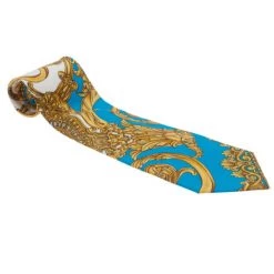 Gianni Versace Turquoise And Gold Silk Tie For Men