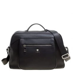 Versace Black Leather Duffle Bag For Men