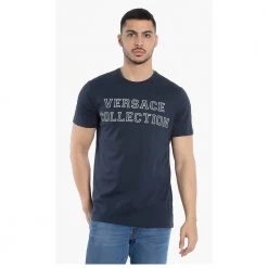 Versace Blue Logo Graphic Print T-Shirt XL For Men