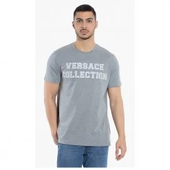 Versace Grey Logo Graphic Print T-Shirt L For Men