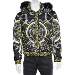 Versace Collection Multicolor Printed Fur Lined Hooded Jacket L For Men