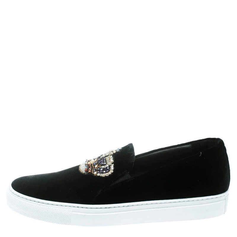 Versace Black Velvet Crystal Embellished Corona Slip On Sneakers Size 40 For Men - Image 2