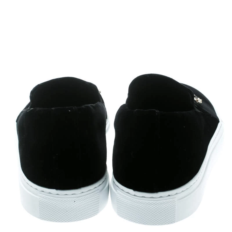 Versace Black Velvet Crystal Embellished Corona Slip On Sneakers Size 40 For Men - Image 5