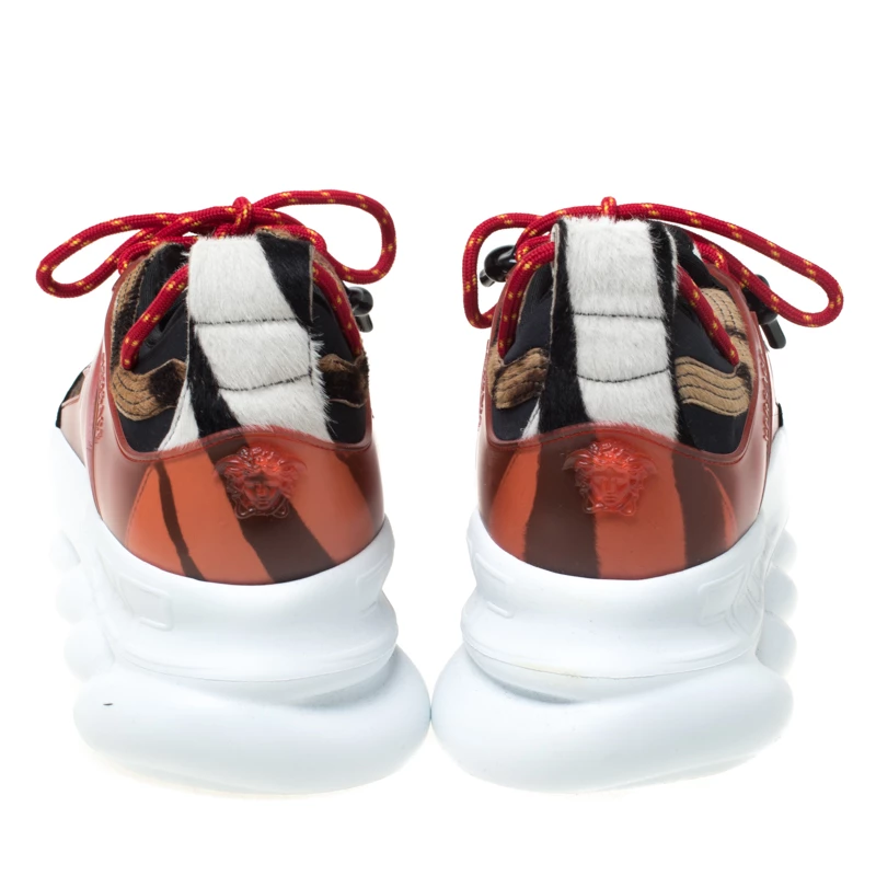 Versace Multicolour Leopard Print Calfhair And Rubber Chain Reaction Lace Up Sneakers Size 43 For Men - Image 5