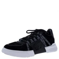 Versace Black Suede Leather And Rubber Medusa Lace Up Sneakers Size 42.5 For Men