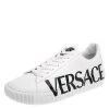 Versace White Leather Greca Logo Low Top Sneakers Size 42.5 For Men