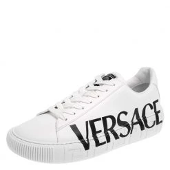 Versace White Leather Greca Lace Up Sneakers Size 44 For Men
