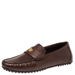 Versace Brown Snakeskin Leather Medusa Slip On Loafers Size 42 For Men