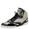 Versace Light Gold/Black Leather And Suede High Top Sneakers Size 45 For Men