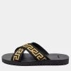 Versace Black/Gold Canvas Nastro Greca Cross Strap Sandals Size 41 For Men
