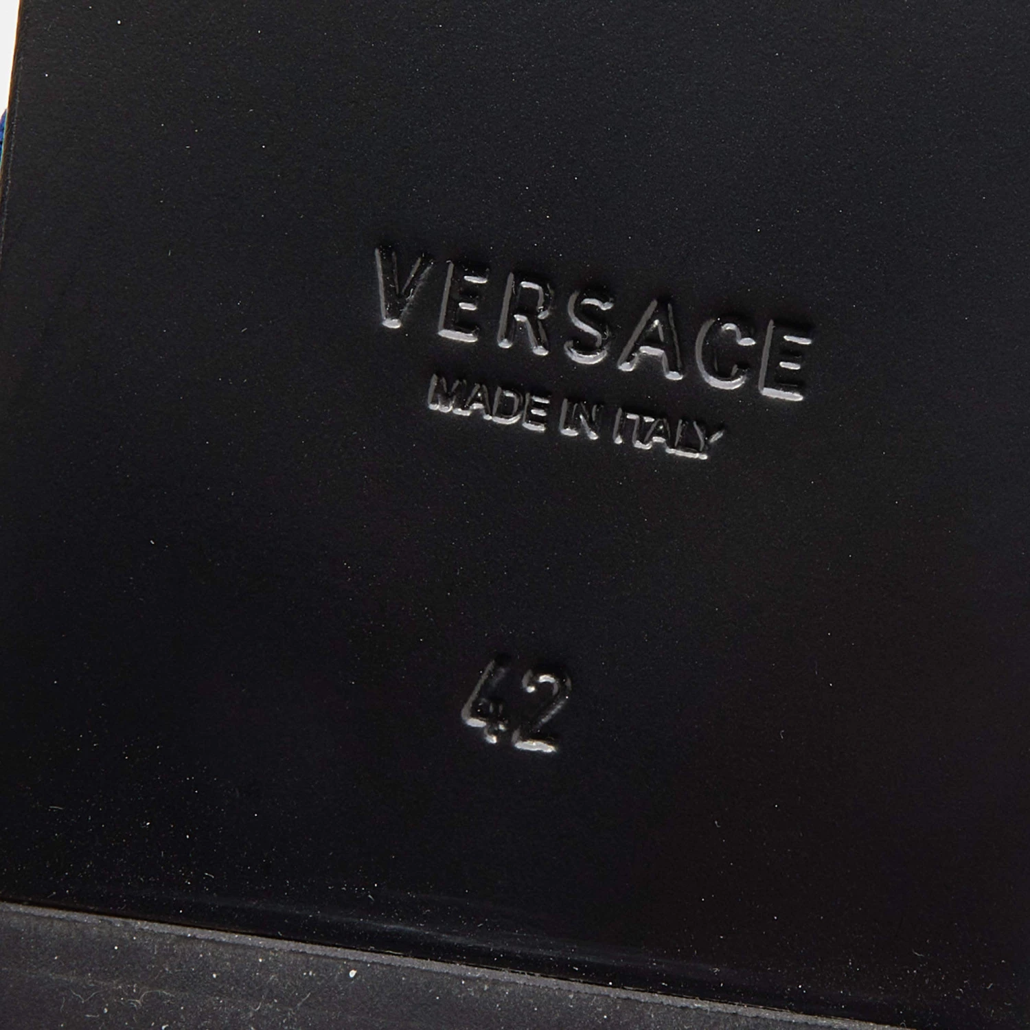 Versace Black/Blue Leather And Fabric Greca Flat Slide Sandals Size 42 For Men - Image 8