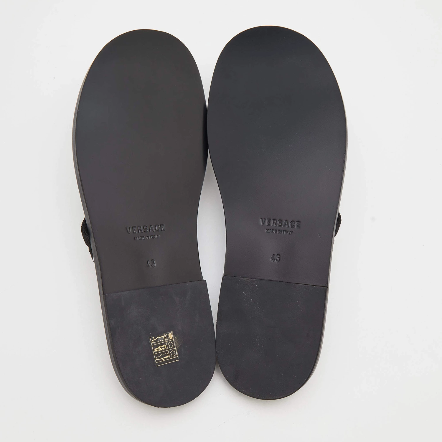 Versace Black/White Leather And Fabric Flat Slide Greca Sandals Size 43 For Men - Image 6