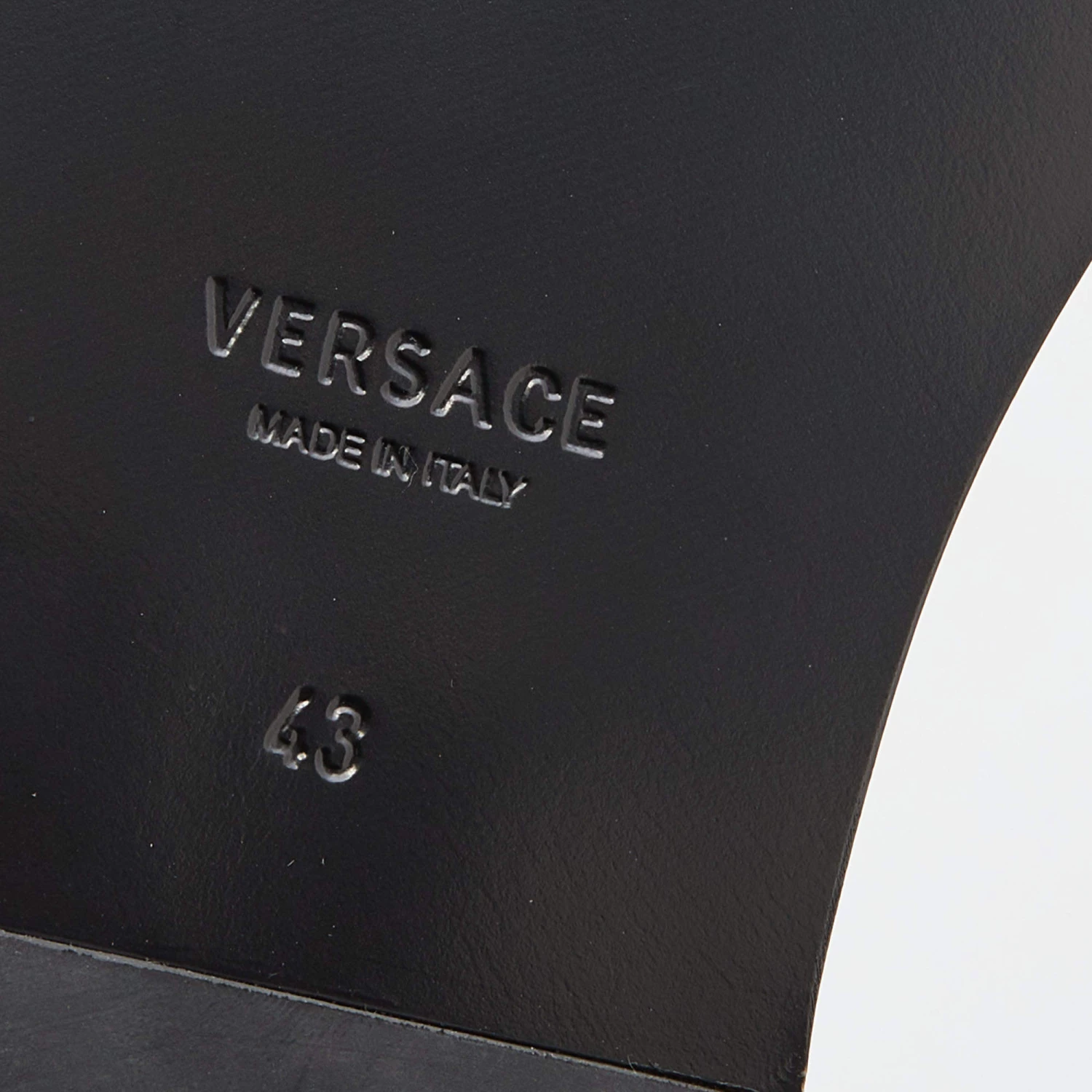 Versace Black/White Leather And Fabric Flat Slide Greca Sandals Size 43 For Men - Image 8