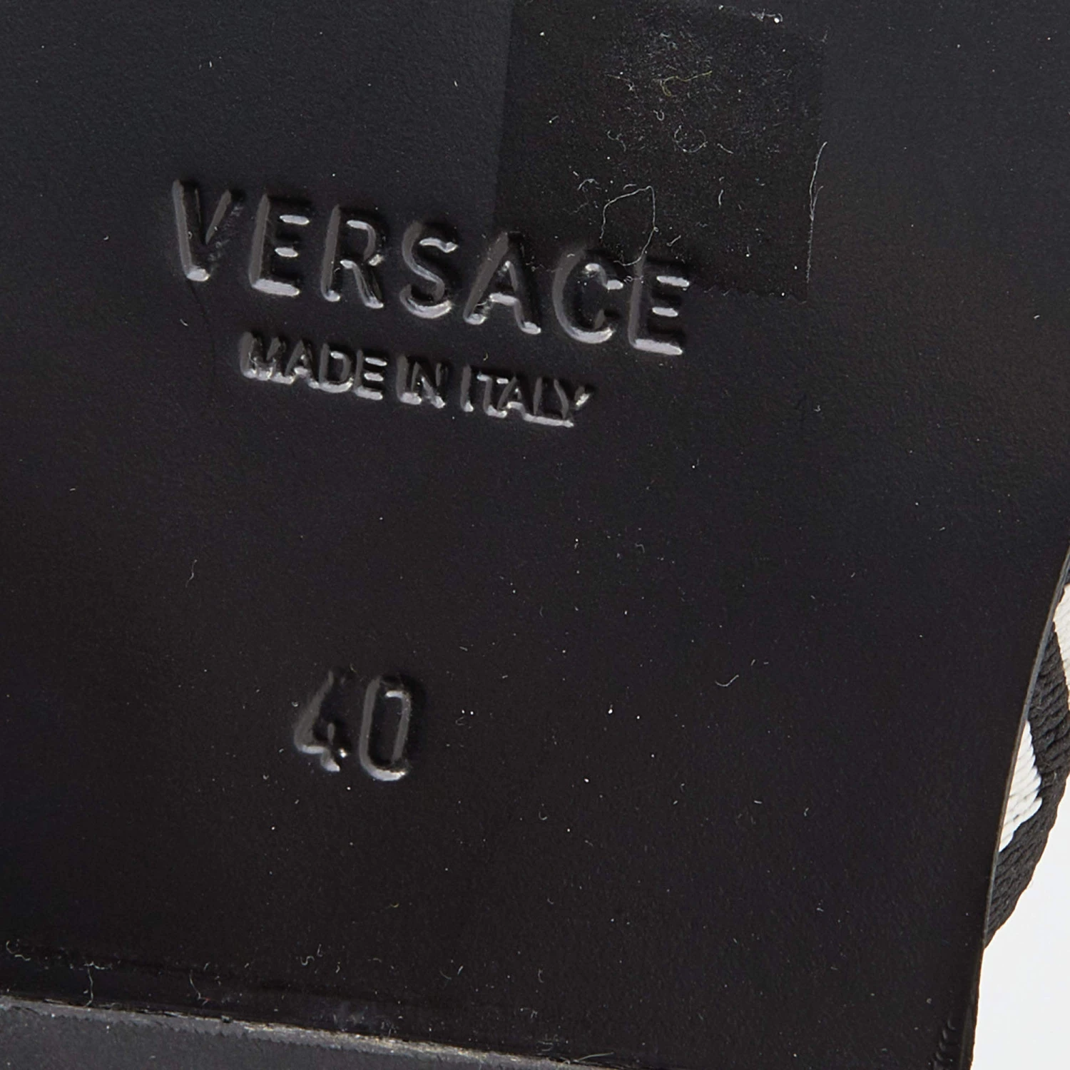 Versace Black/White Leather And Fabric Greca Flat Slide Sandals Size 40 For Men - Image 8