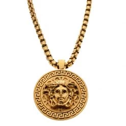 Versace Medusa Logo Medallion Gold Tone Chunky Pendant Necklace For Men