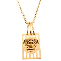 Versace Medusa Tag Gold Tone Pendant Necklace For Men