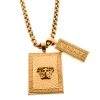 Versace Medusa Textured Tag Gold Tone Pendant Necklace For Men