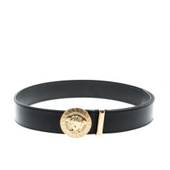 Versace Black Leather Medusa Buckle Belt 90CM For Men