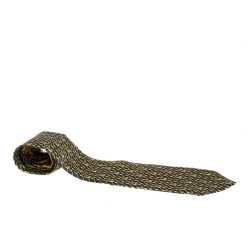 Versace Vintage Grey And Yellow Printed Silk Traditional Tie For Men