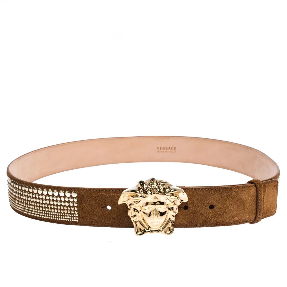 Versace Brown Studded Suede Medusa Belt 105CM For Men