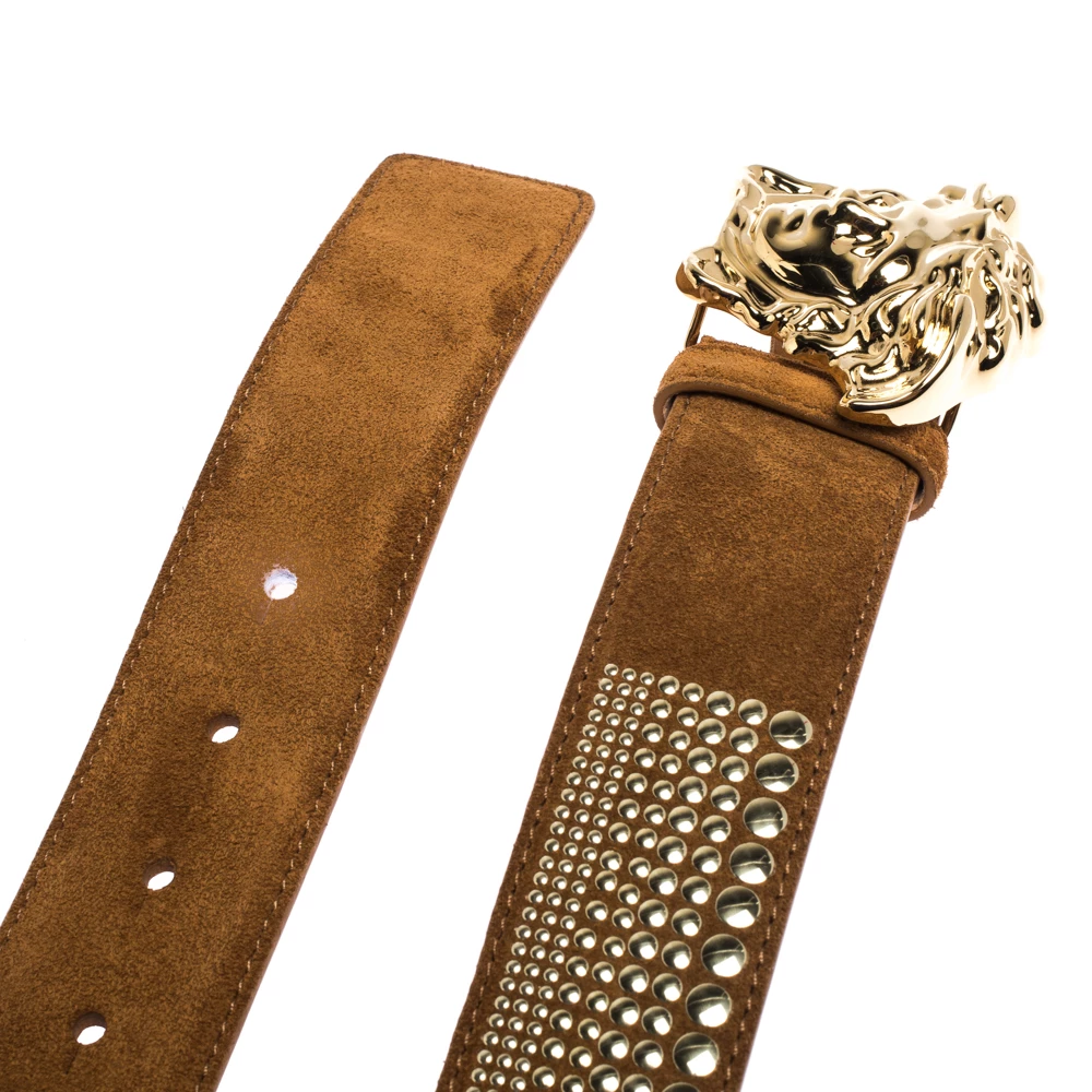 Versace Brown Studded Suede Medusa Belt 105CM For Men - Image 4