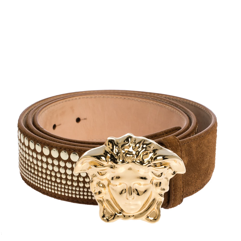Versace Brown Studded Suede Medusa Belt 105CM For Men - Image 2