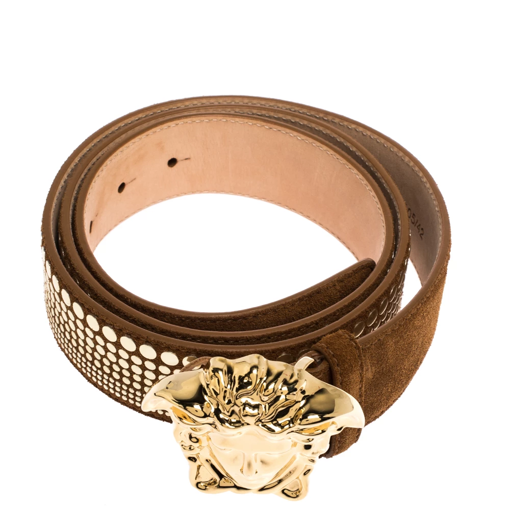 Versace Brown Studded Suede Medusa Belt 105CM For Men - Image 3