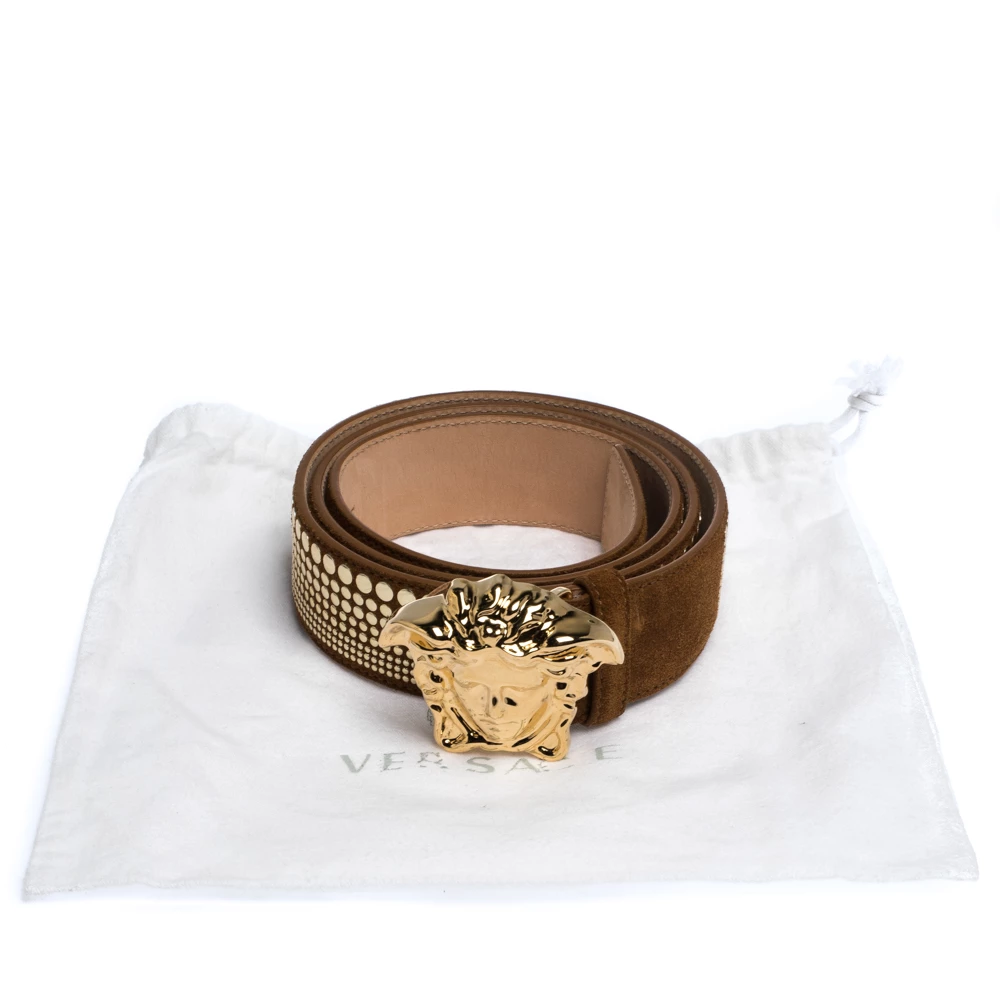 Versace Brown Studded Suede Medusa Belt 105CM For Men - Image 7