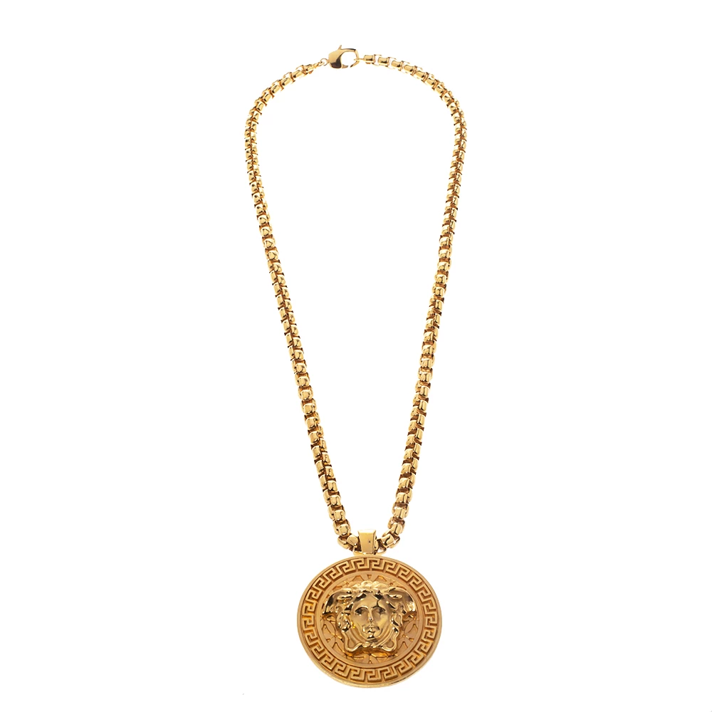 Versace Medusa Gold Tone Chain Link Medallion Pendant Necklace For Men - Image 2