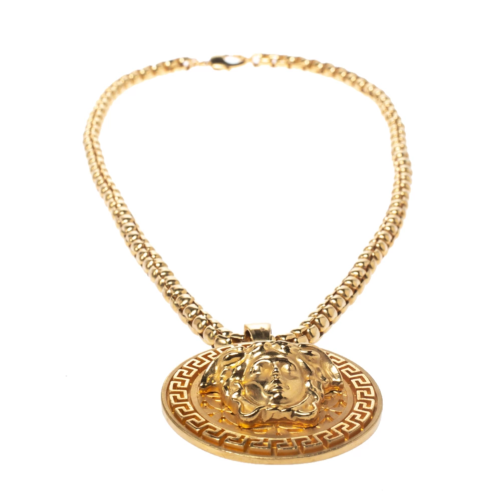 Versace Medusa Gold Tone Chain Link Medallion Pendant Necklace For Men - Image 3