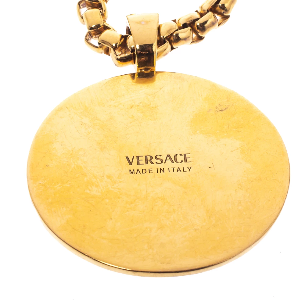 Versace Medusa Gold Tone Chain Link Medallion Pendant Necklace For Men - Image 4