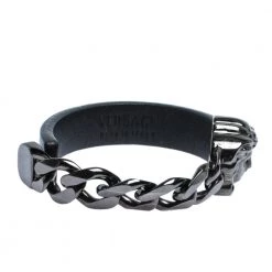 Versace Black Medusa Icon Chain Detail Leather Bracelet For Men