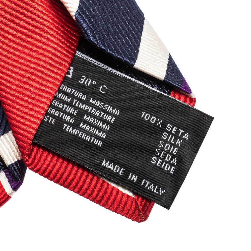 Versace Red & Blue Diagonal Striped Silk Jacquard Tie For Men - Image 4