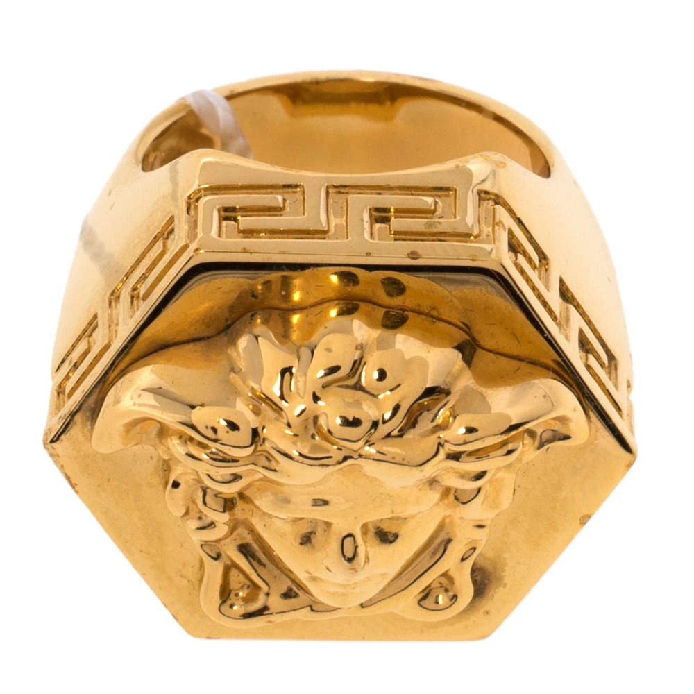 Versace Greca Patterned Medusa Hexagonal Ring Size EU 58 For Men - Image 5