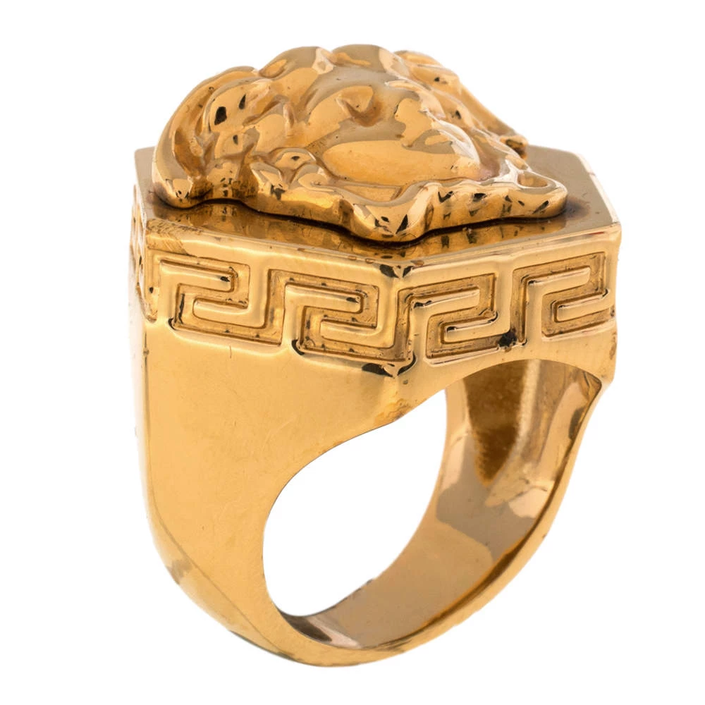 Versace Greca Patterned Medusa Hexagonal Ring Size EU 58 For Men