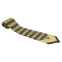 Gianni Versace Black And Yellow Printed Tie For Men
