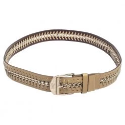 Versace Beige Leather Metal Braided Buckle Belt 110CM For Men