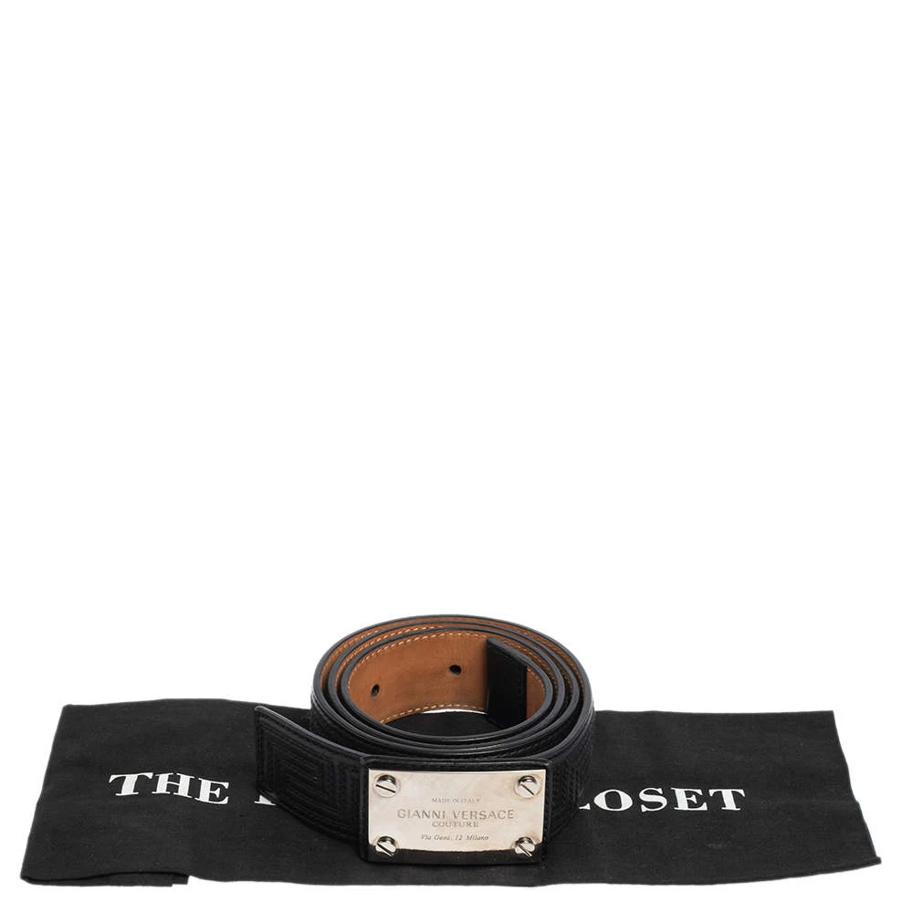 Versace Black Quilted Leather Logo Plaque Buckle Belt 90 CM For Men - Image 7