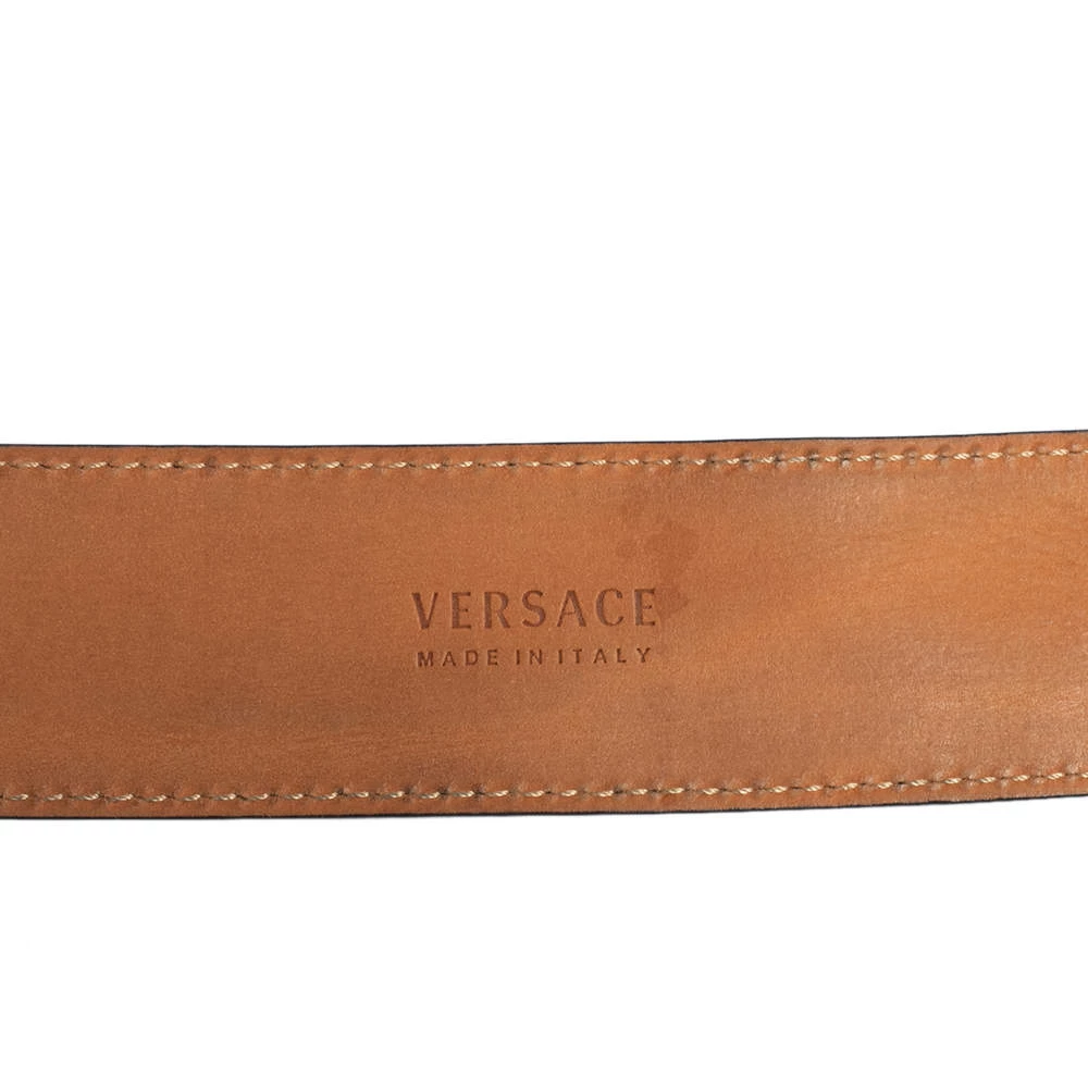 Versace Black Quilted Leather Logo Plaque Buckle Belt 90 CM For Men - Image 6
