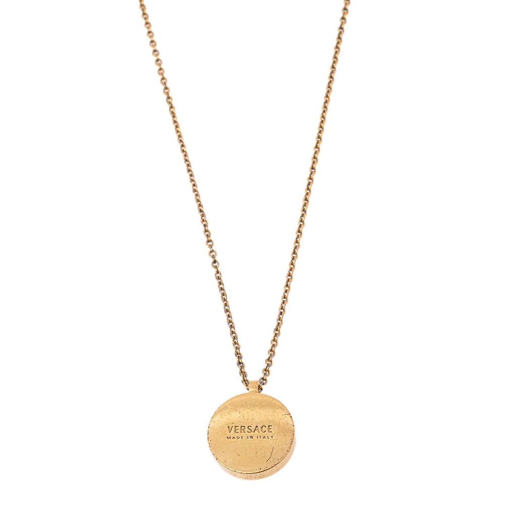 Versace Gold Tone Black Resin Medusa Head Pendant Necklace For Men - Image 3