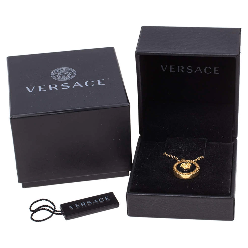 Versace Gold Tone Black Resin Medusa Head Pendant Necklace For Men - Image 6