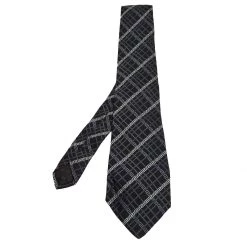 Versace Black Greca Motif Jacquard Silk Tie For Men
