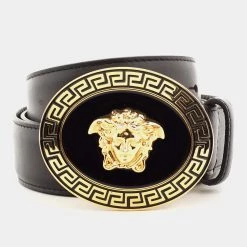 Versace Black Leather Medusa Buckle Belt 105CM For Men