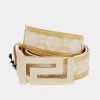 Versace Light Beige/Gold Jacquard And Textured Patent Leather Buckle Belt 95CM For Men