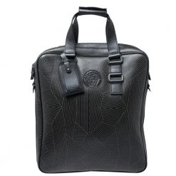 Versace Black Leather Medusa Vertical Briefcase Tote For Men