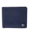 Versace Blue Greca Embossed Leather Bifold Wallet For Men