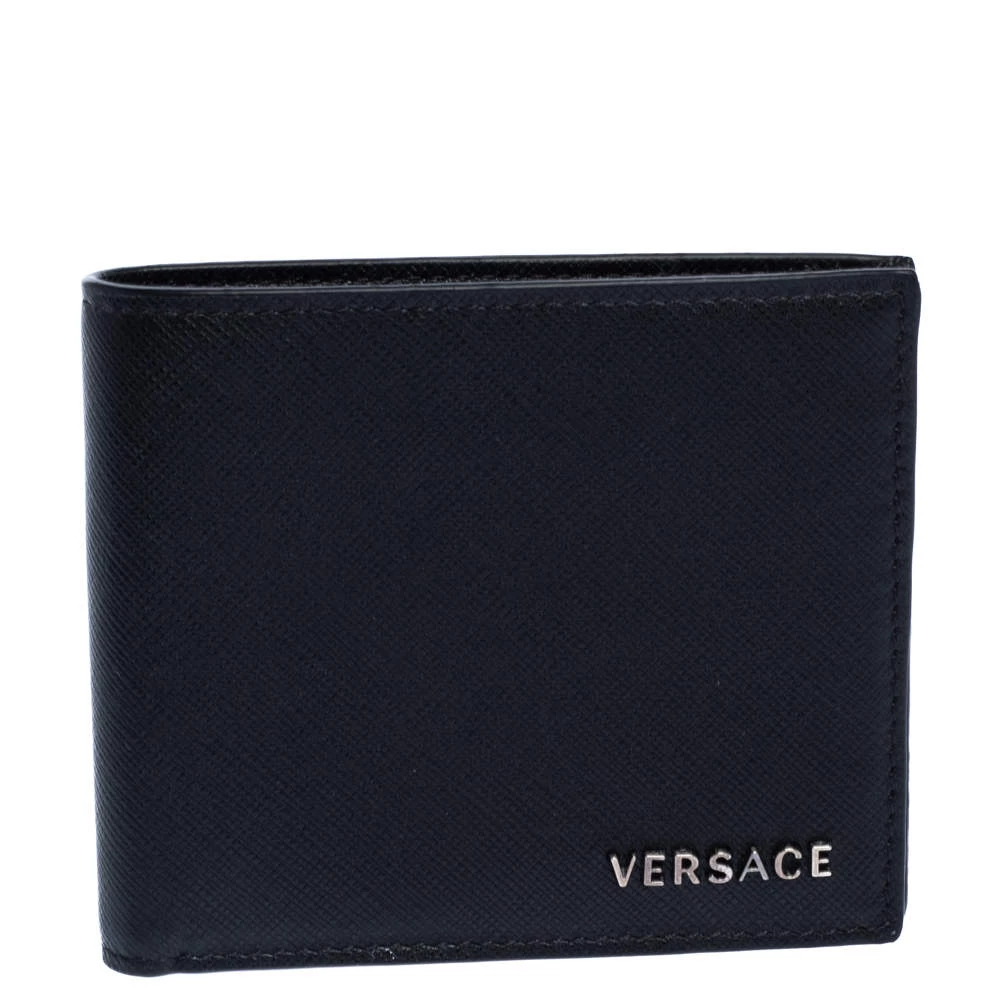 Versace Black Leather Bifold Wallet For Men